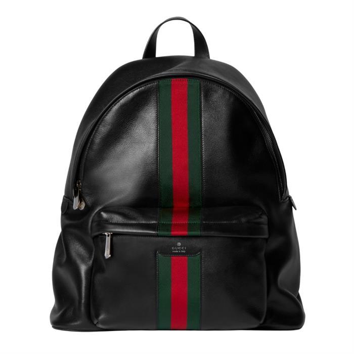 GUCCI Web Trademark Large Backpack Black Canvas Leather Trim