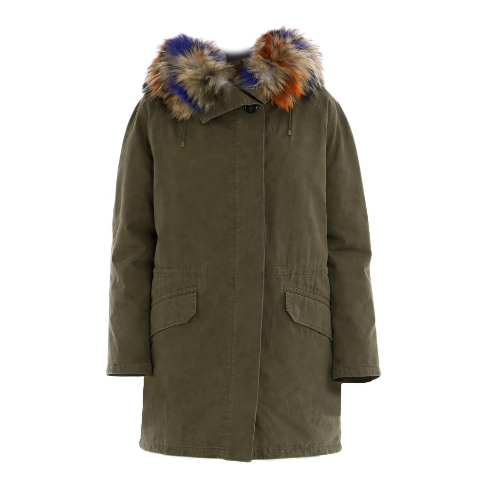 Yves Salomon Khaki Fur Hood Puffer Parka Jacket