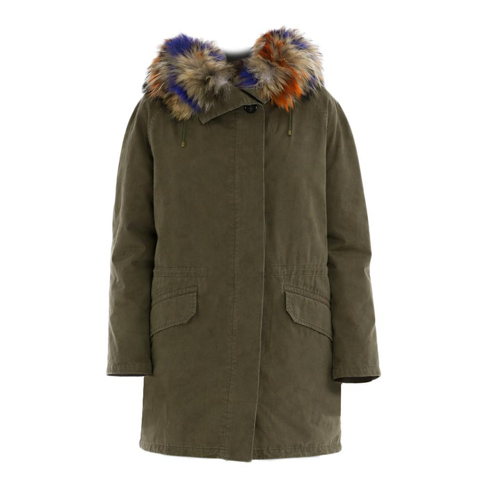 Yves Salomon Khaki Fur Hood Puffer Parka Jacket