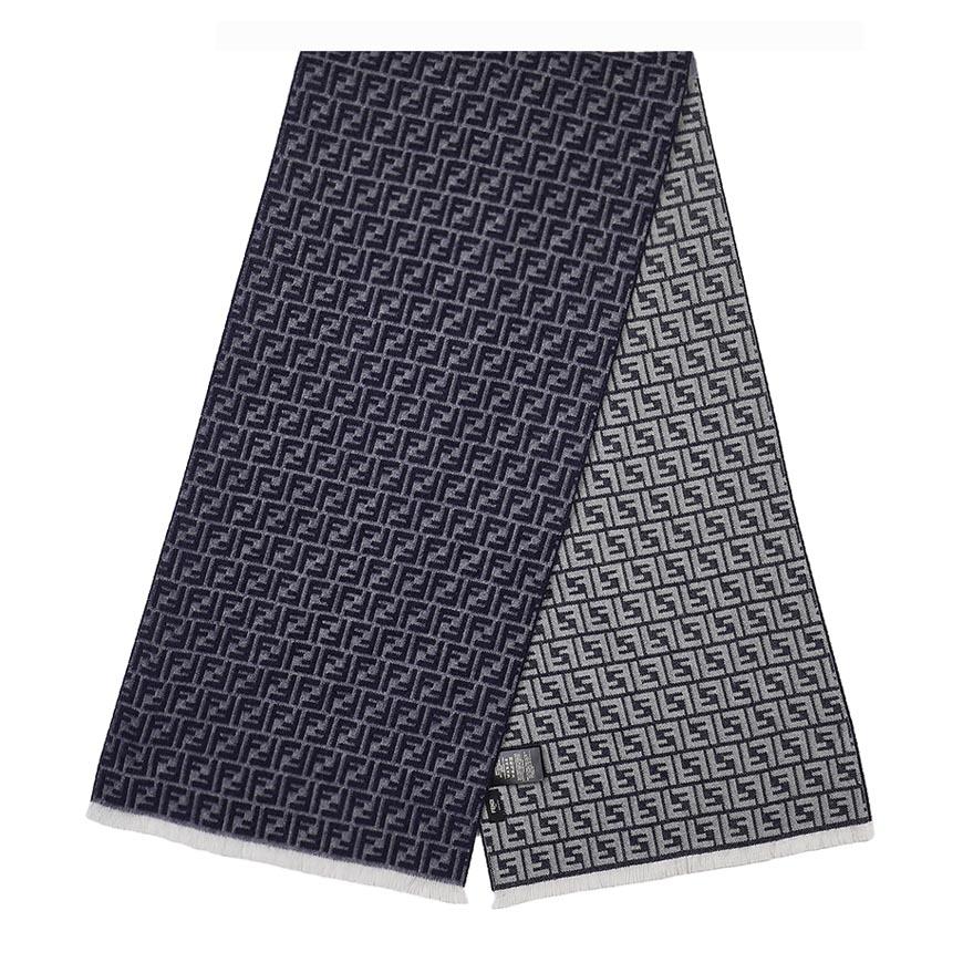 FENDI Men FF Logo Wool Scarf Navy