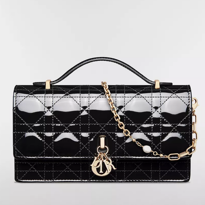 DIOR Patent Leather MyDior Mini Chain Clutch Bag