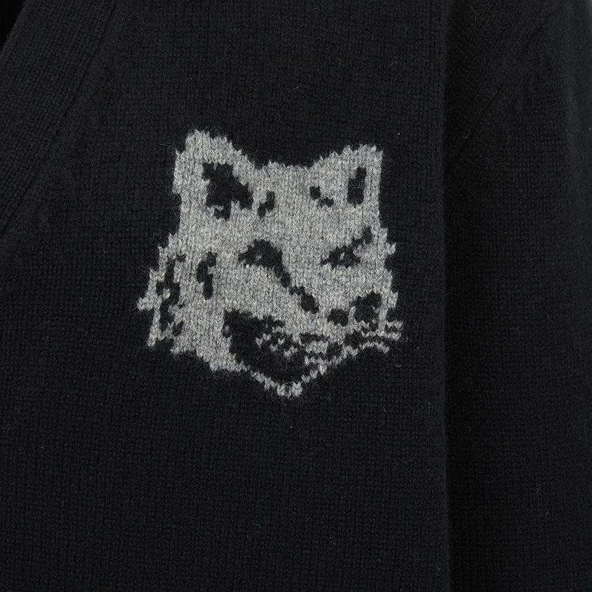 Maison Kitsune Fox Head Intarsia Wool Cardigan Men’s Gray PM00509 KM0329 0391