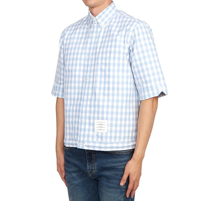 THOM BROWNE Navy Cotton Short Sleeve Shirt