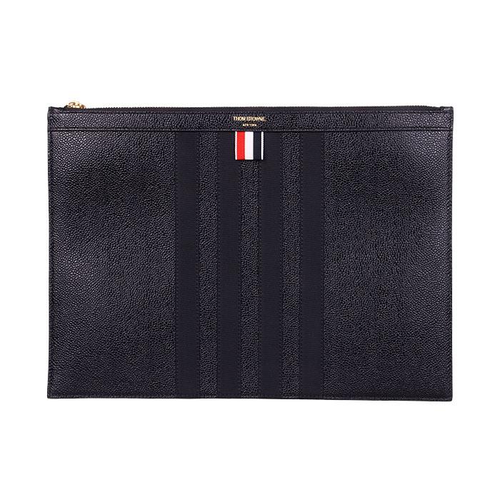 THOM BROWNE Black Leather Zip Clutch Bag
