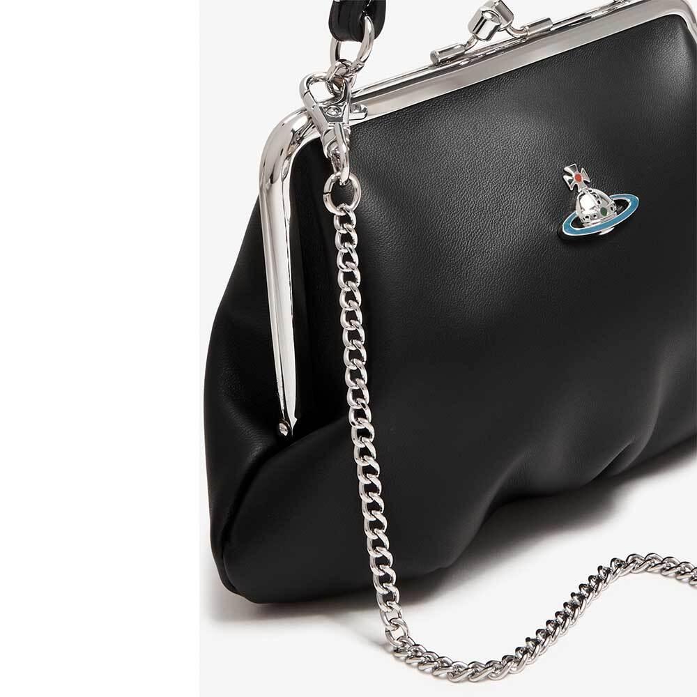 Vivienne Westwood Granny Crossbody Shoulder Bag Black Leather