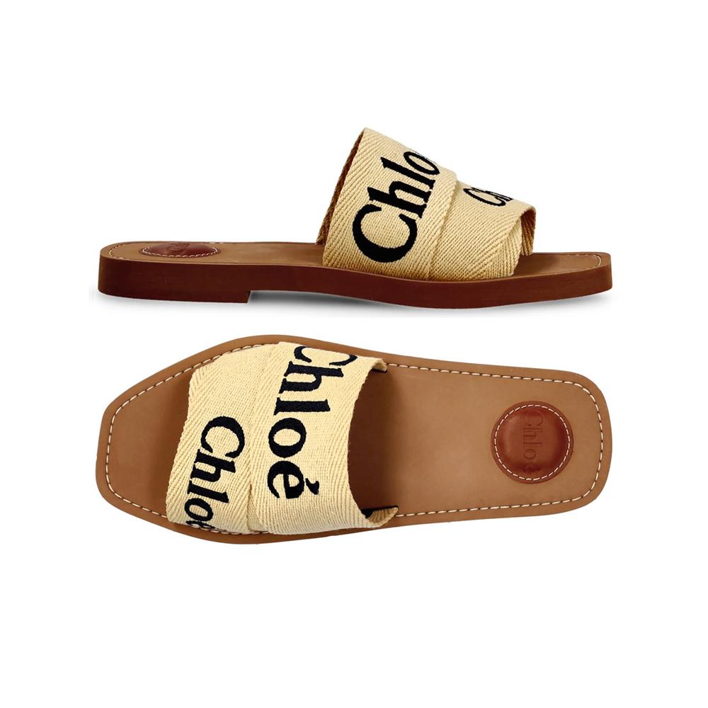 Chloe Woody Logo Strap Sandals Coffee Brown