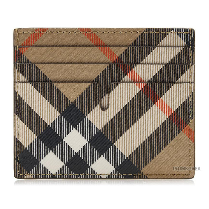 BURBERRY Men’s Tall Check Card Holder Wallet Sandon Beige