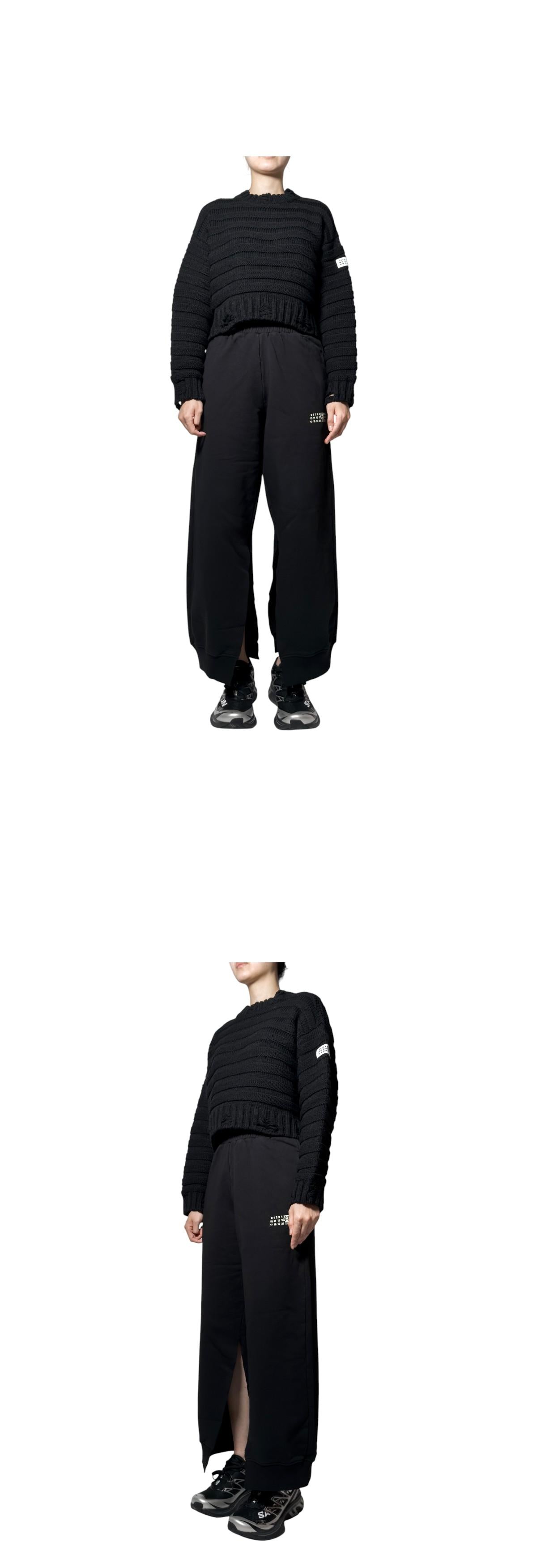 MM6 Patch Distressed Wool Crewneck Sweater Black