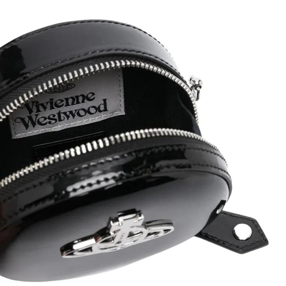 Vivienne Westwood Round Mini Crossbody Shoulder Bag Black Leather