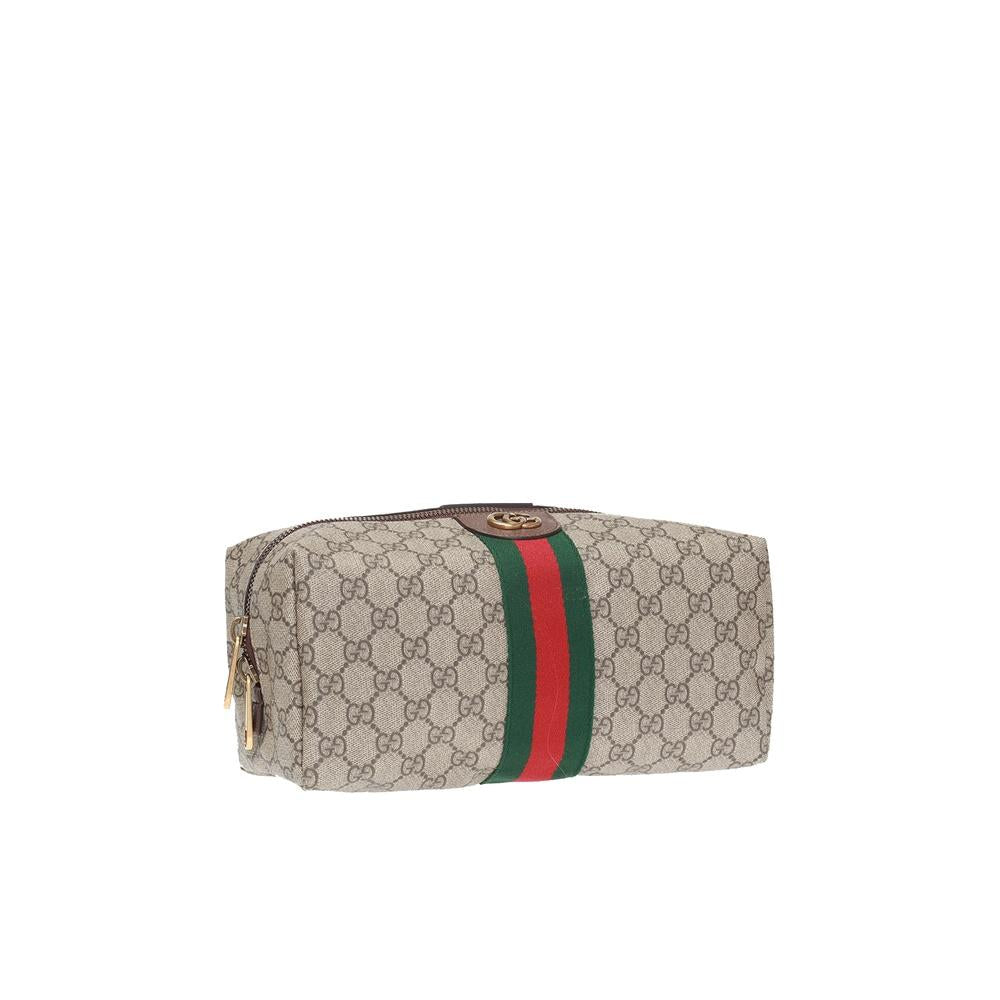 GUCCI Ophidia GG Brown Coated Canvas Zip Pouch Clutch