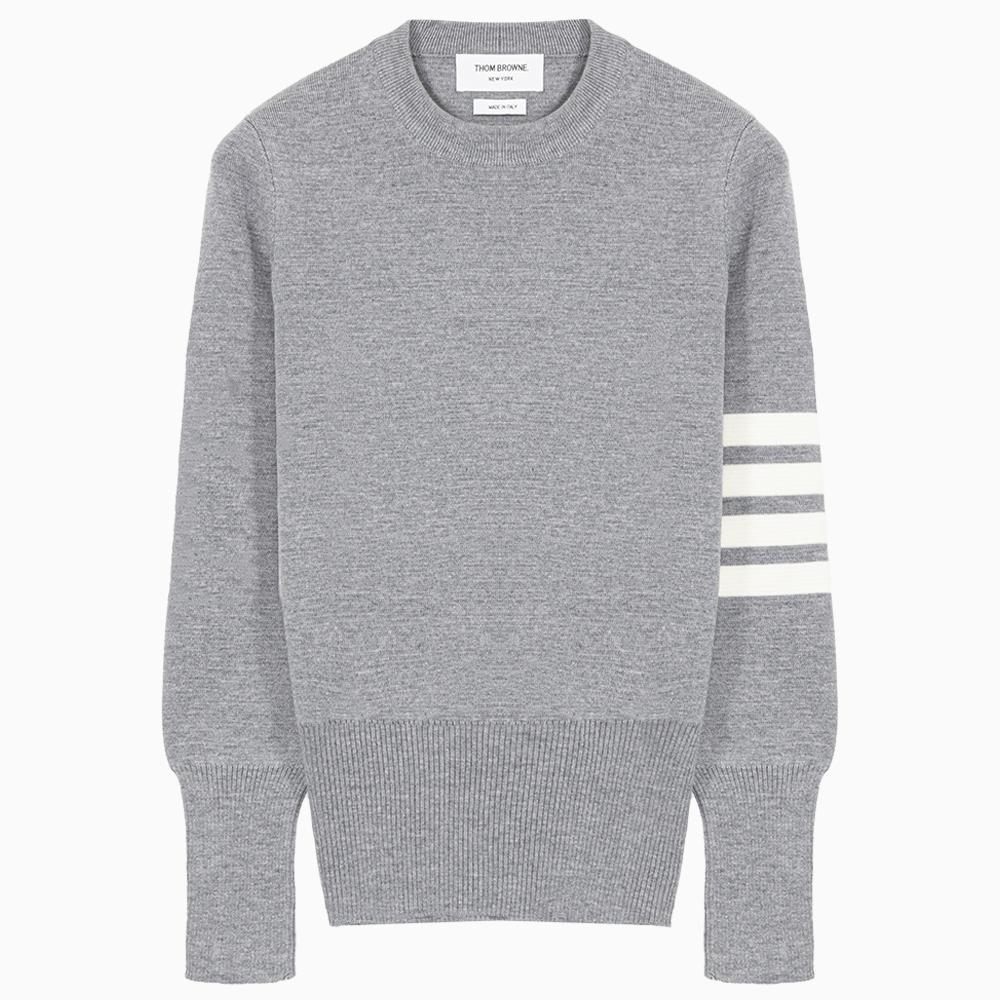 THOM BROWNE Grey Merino Wool Milano Stitch Armband Crewneck Sweater