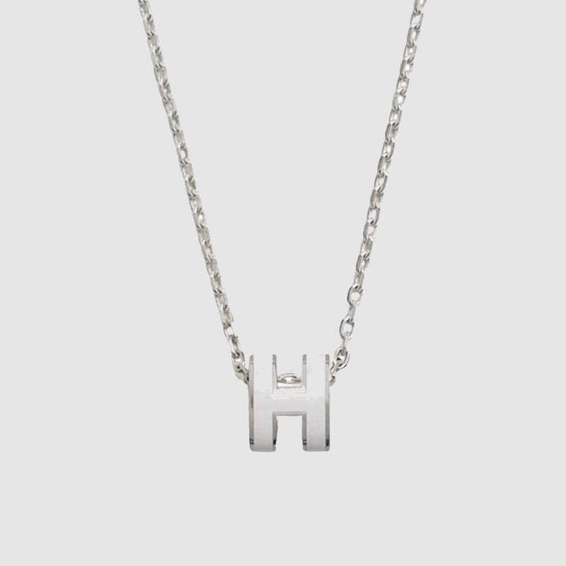 HERMES Mini Pop H Necklace Palladium Hardware White Pendant