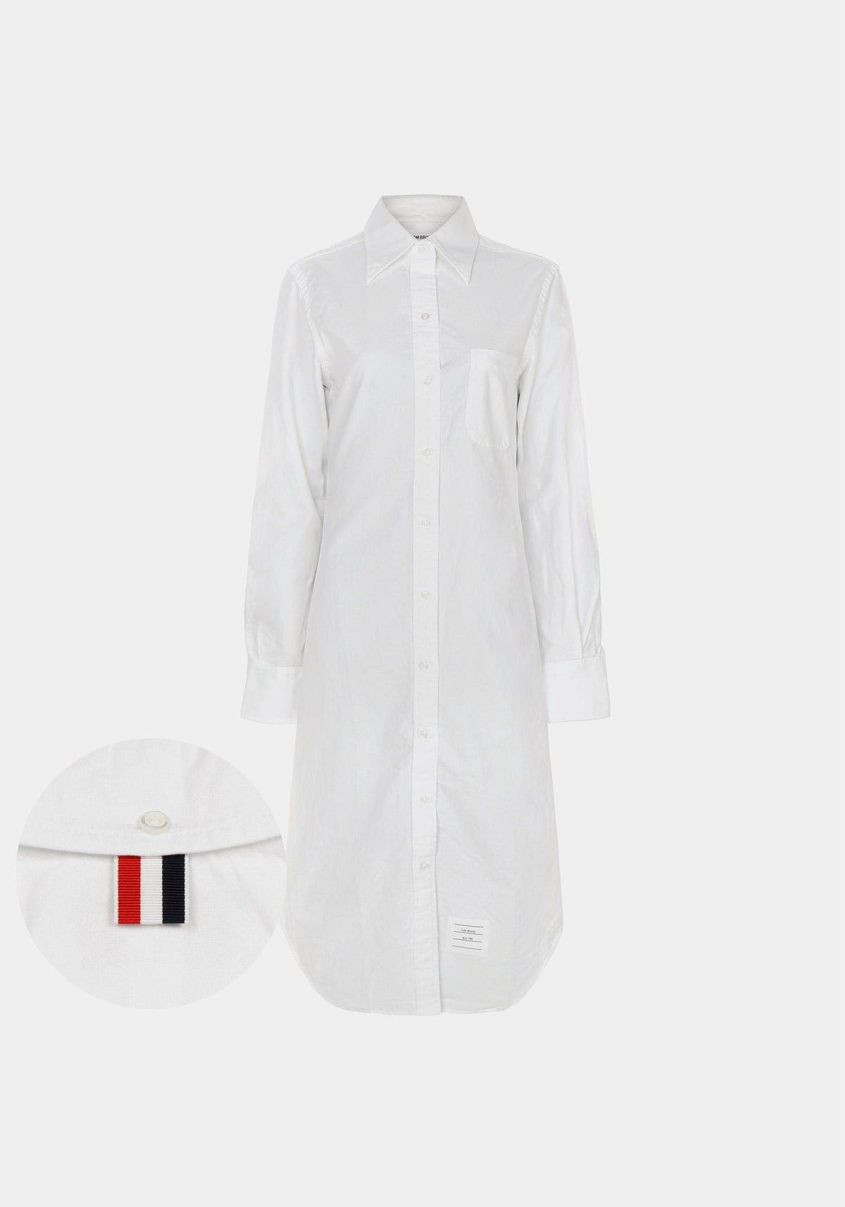 THOM BROWNE White RWB Oxford Shirt Dress Long Sleeve Women’s