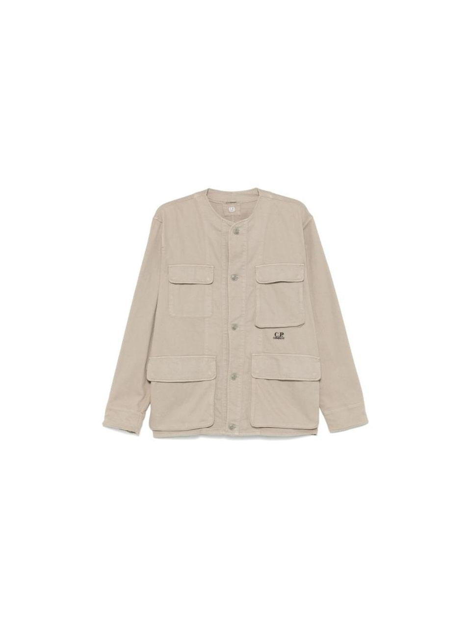 CP Company Armored Stretch Satin Collarless Overshirt Long Sleeve