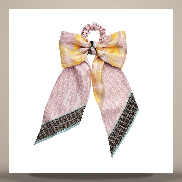 DIOR Pink Tartan D-Touch Hair Tie Silk Twill Accessory