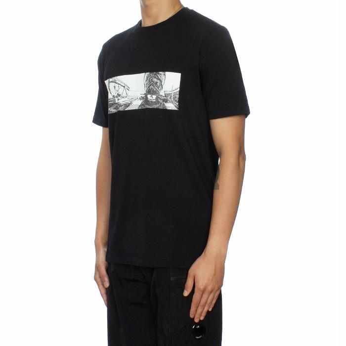 CP Company Black Jersey Back Letter T-Shirt Men's