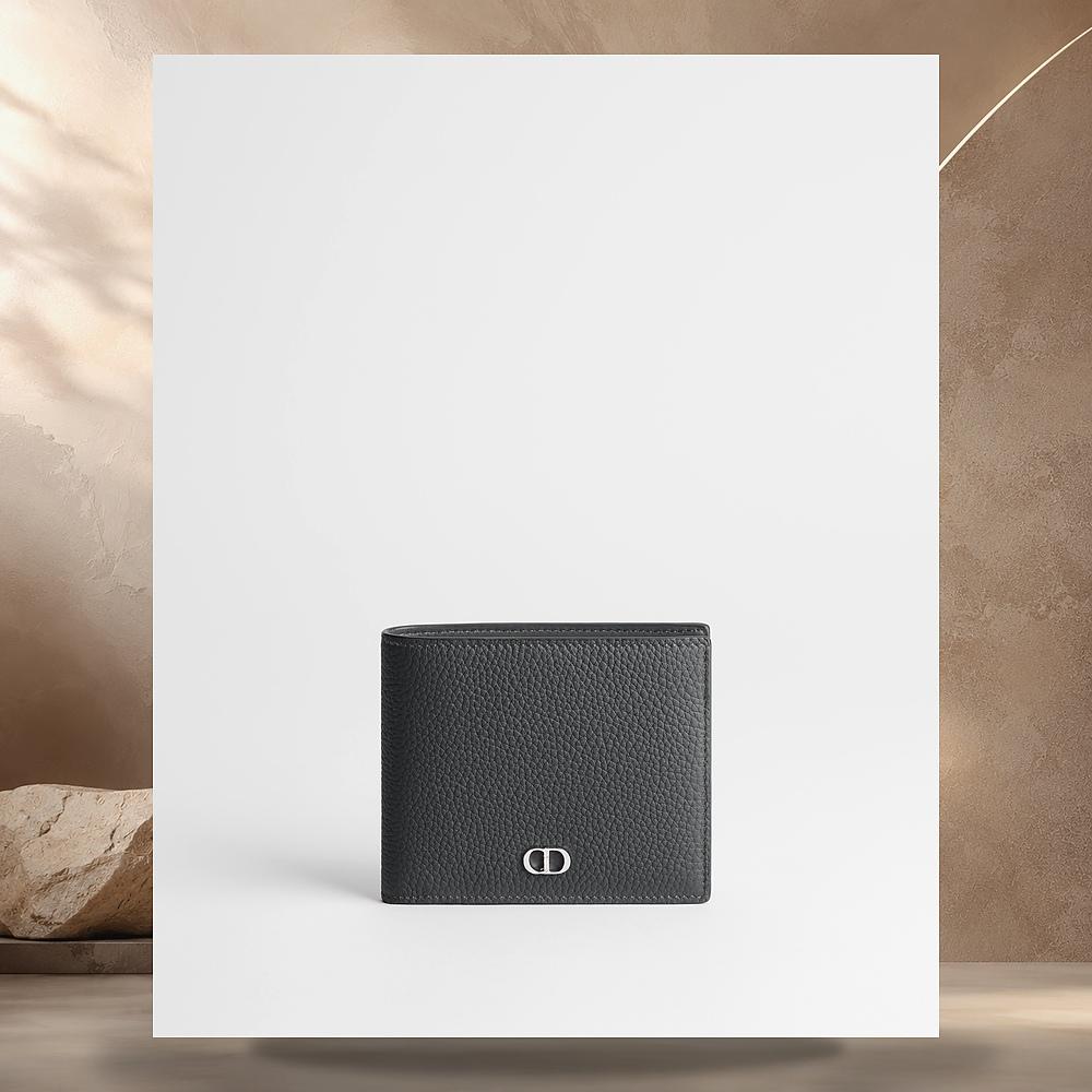 DIOR Grey Flannel Grain Calfskin CD Icon Coin Card Wallet 2ICBC347IDCH08G