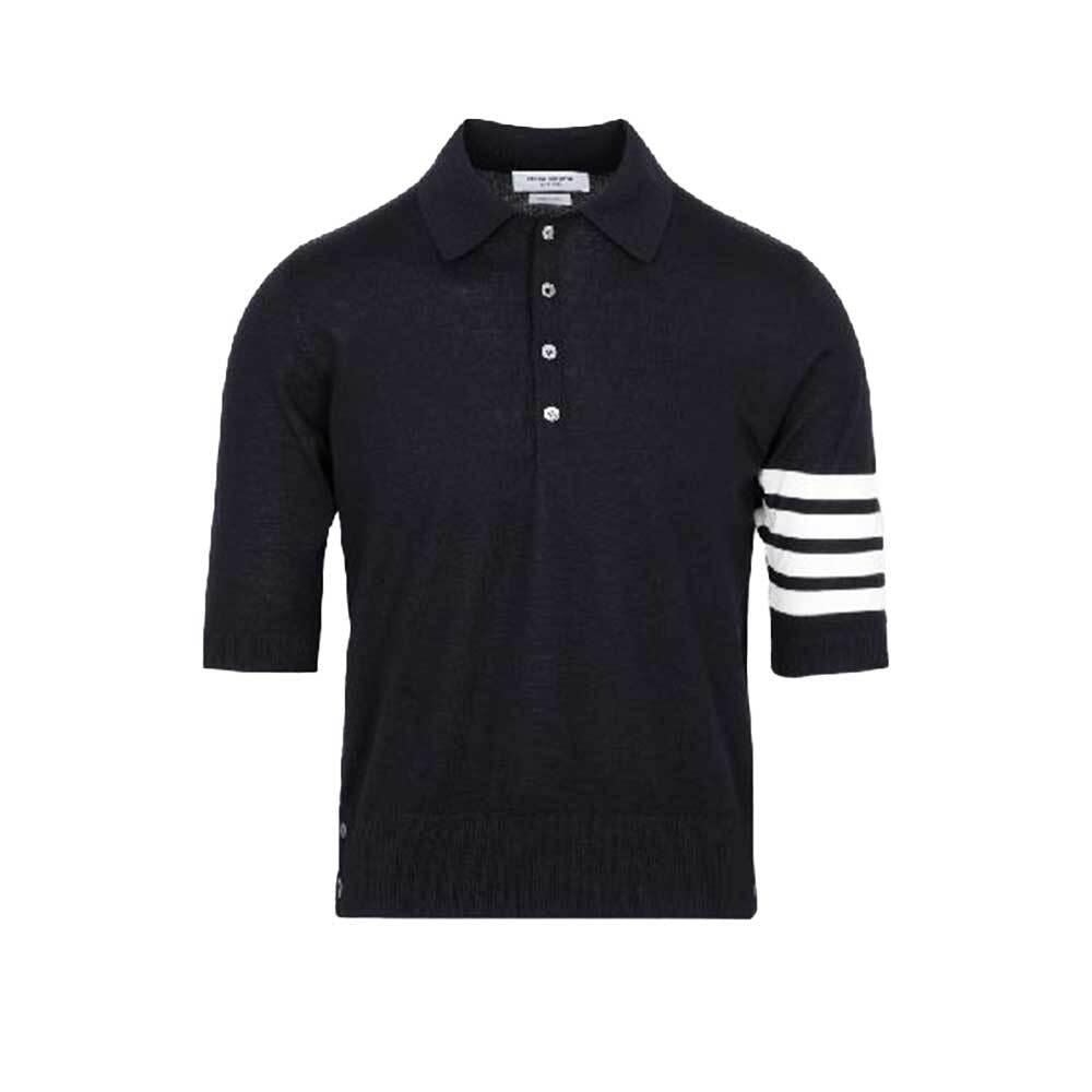 THOM BROWNE Navy Short-Sleeve Knit Polo Sweater Men MKP048A