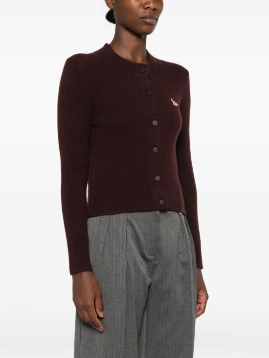 Maison Kitsune Baby Fox Lambswool Fitted Cardigan Dark Wood