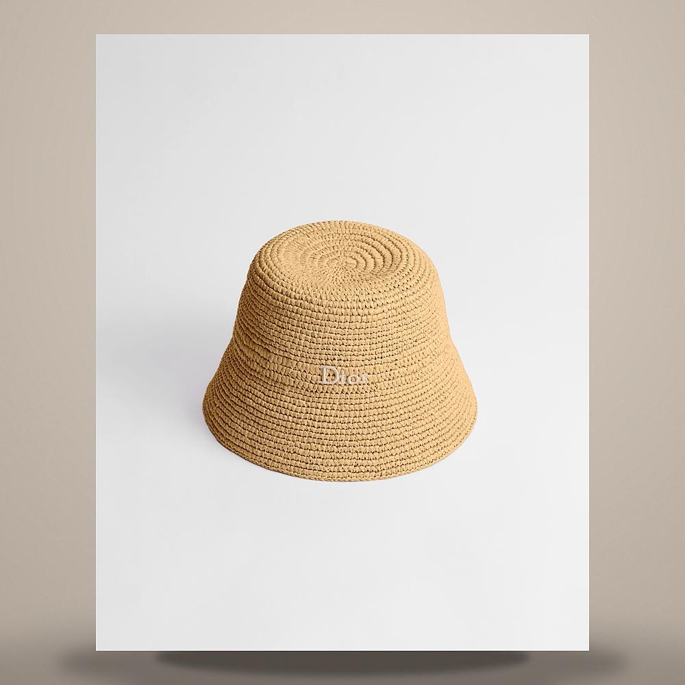 DIOR Natural Raffia-Effect Narrow Brim Cloche Hat for Men CPT07177ESYR C100