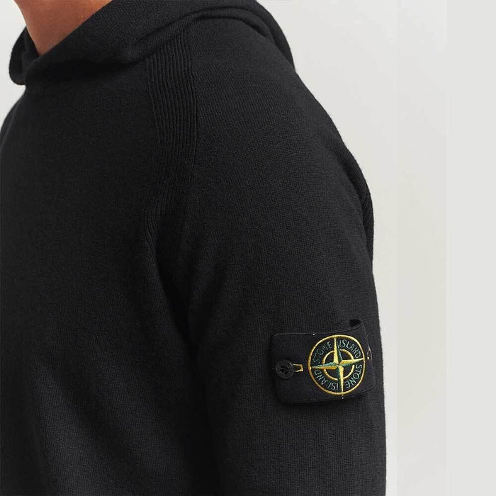 STONE ISLAND Black Wool Hooded Knit Sweater for Men