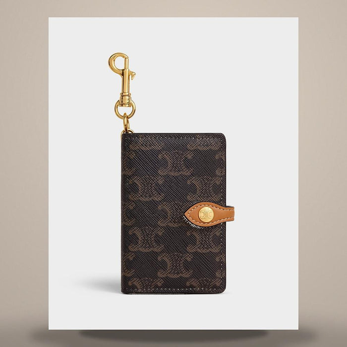 CELINE Triomphe Canvas Calfskin Note Charm Keyring Tan B10AG3S89 04LU