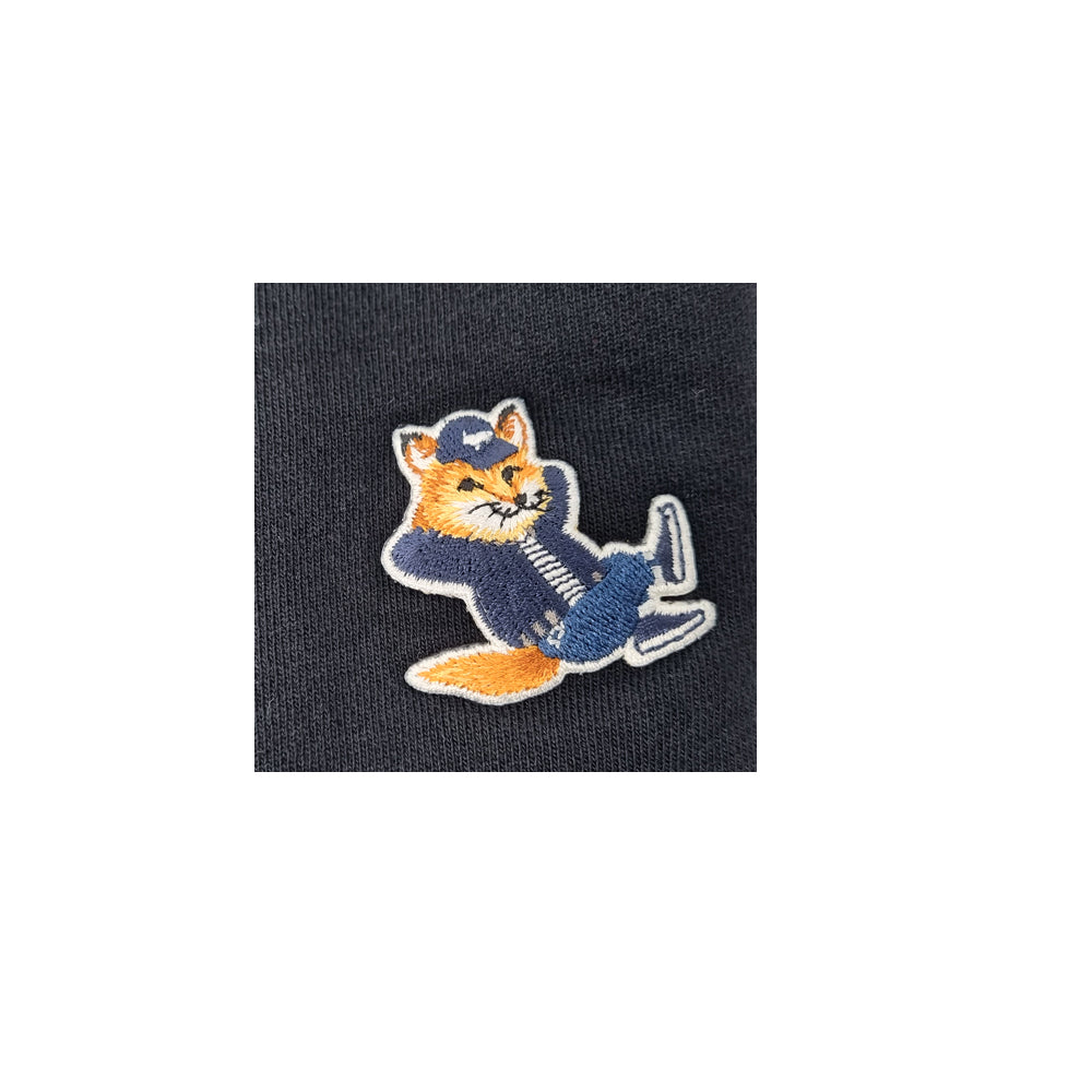 Maison Kitsune Men's Dressed Fox Head Patch Black Crewneck Sweatsh JM00317KM0001