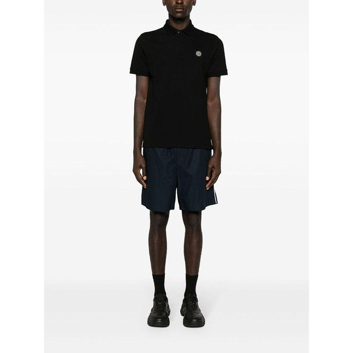 STONE ISLAND Logo Patch Black Cotton Polo Shirt Men