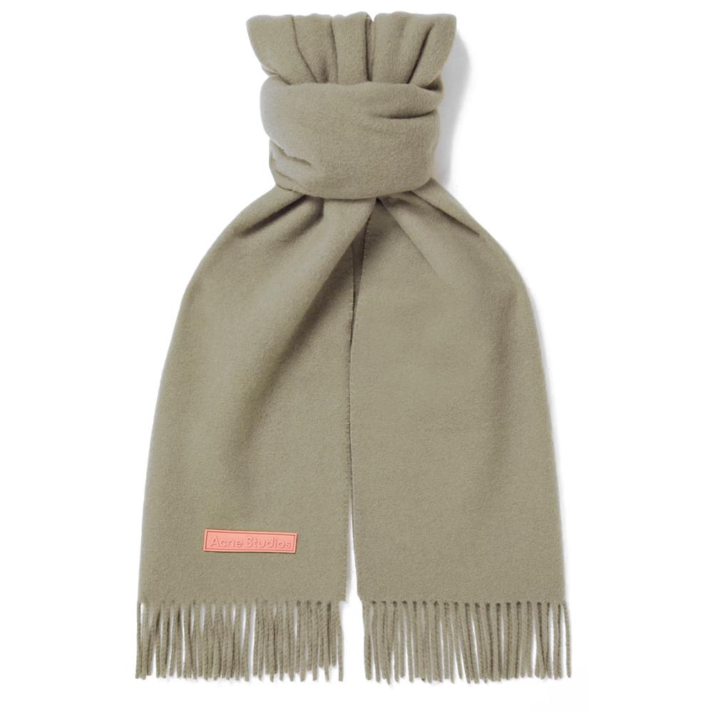 Acne Studios Logo Patch Slim Wool Scarf Khaki Green