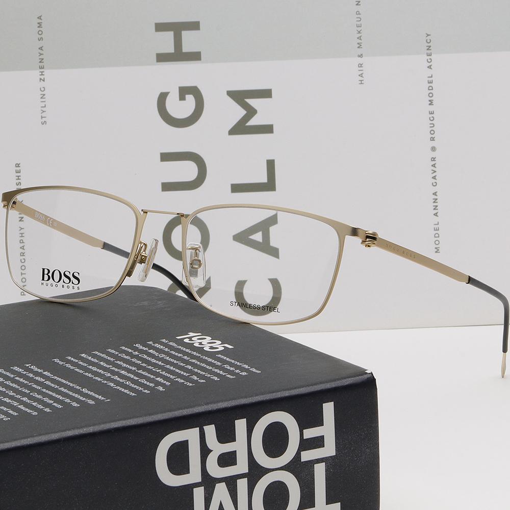 HUGO BOSS Lightweight Stainless Steel Gold Rim Eyeglass Frames Uni BOSS1351F AOZ