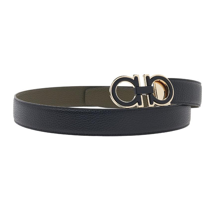 Ferragamo Men’s Classic Leather Belt Black/Olive 0780266