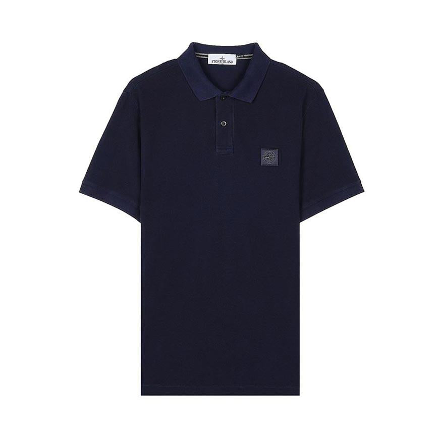 STONE ISLAND Logo Patch Cotton Polo Shirt Black Men