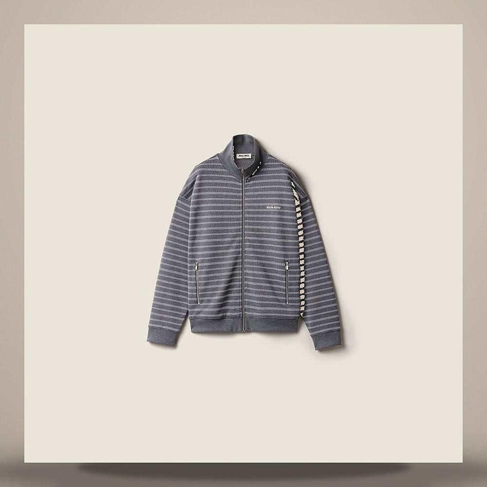 Miu Miu Stripe Cotton Fleece Jacket MJLA69 174V F052N