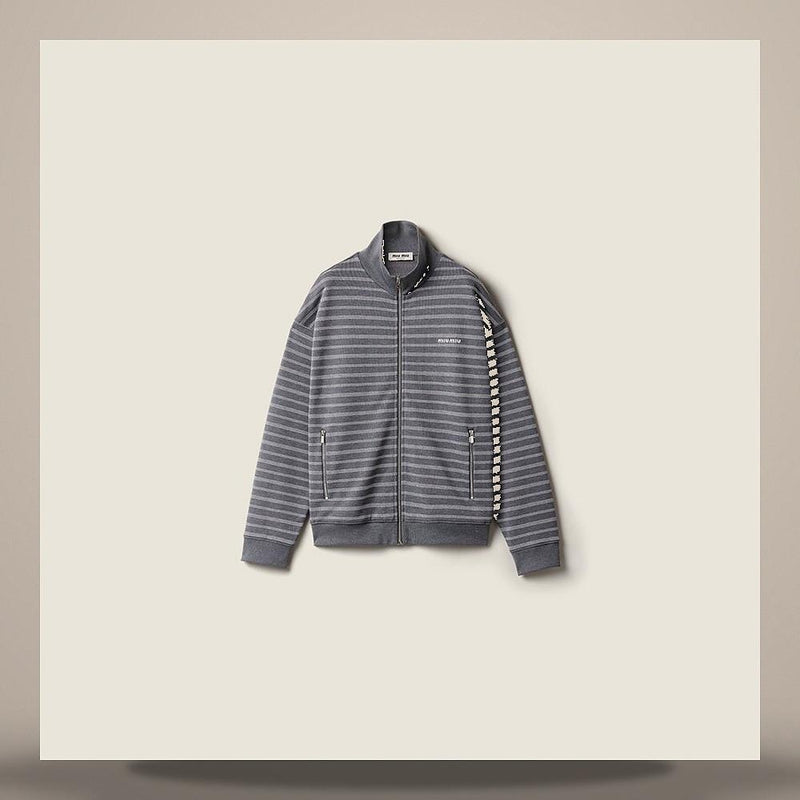 Miu Miu Stripe Cotton Fleece Jacket MJLA69 174V F052N
