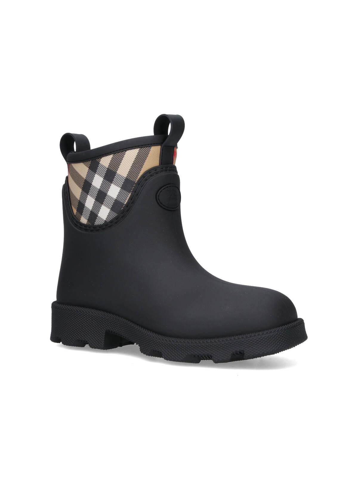 BURBERRY Black Rubber Ankle Rain Boots