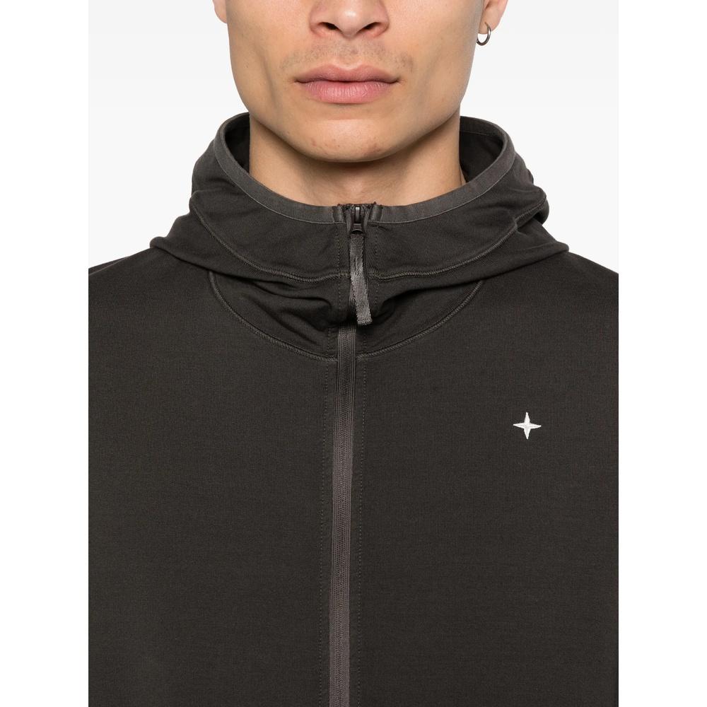 STONE ISLAND Stellina Logo Hooded Zip Jacket Men Green Cotton