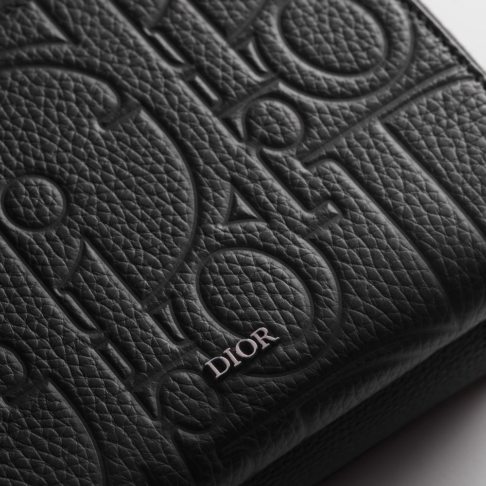 DIOR Black Gravity Leather Strap Zip Pouch Card Holder