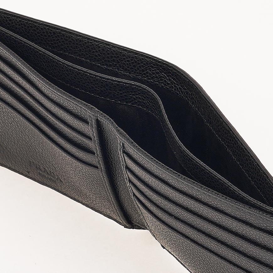 PRADA Vitello Leather Triangular Logo Men’s Bifold Wallet