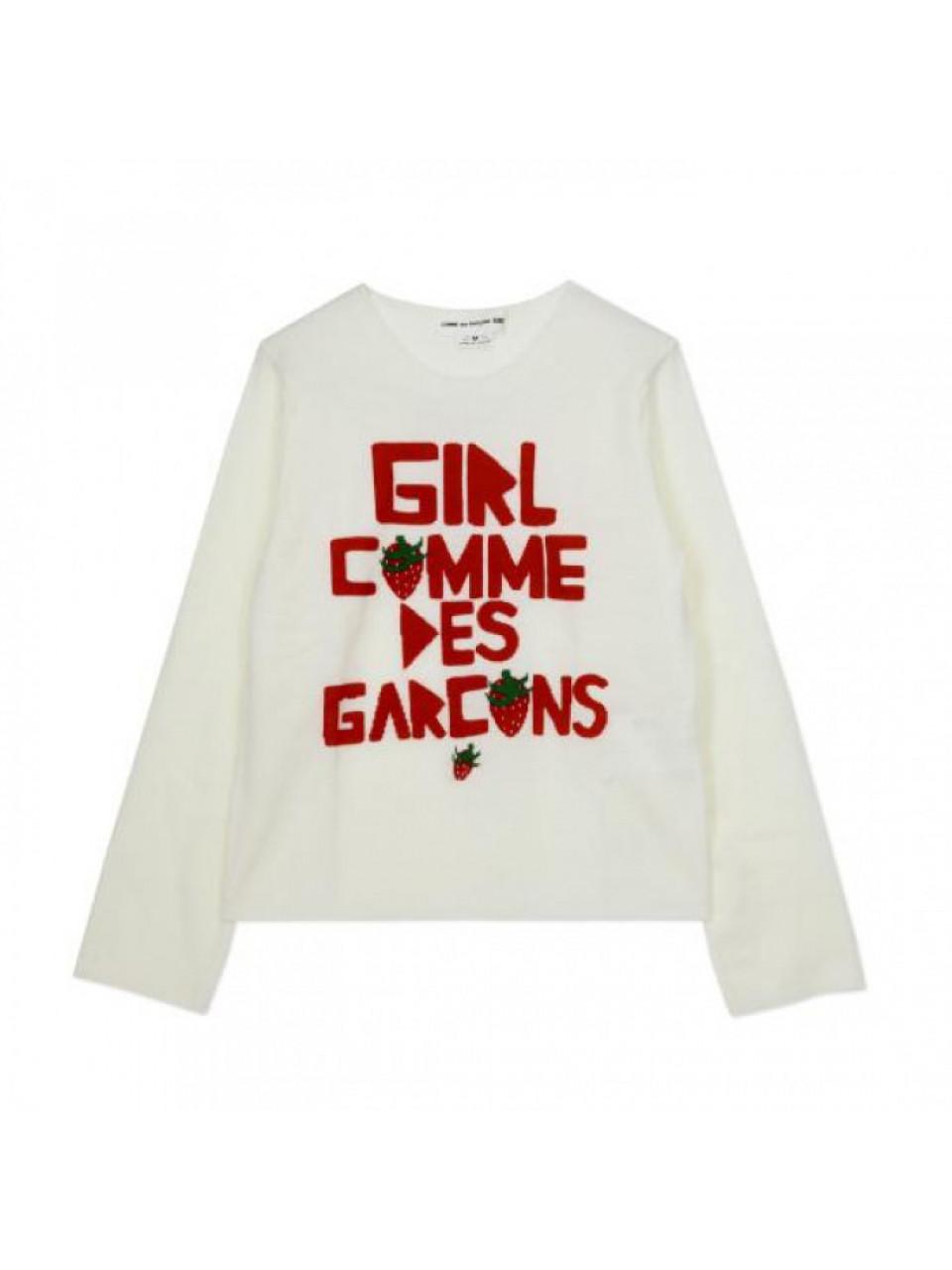 Comme des Garcons Strawberry Waist Logo White Round Neck Knit Sweater