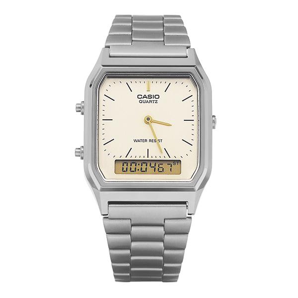 Casio Gold Square Dual Time Analog Digital Metal Watch Unisex AQ 230GG 9A
