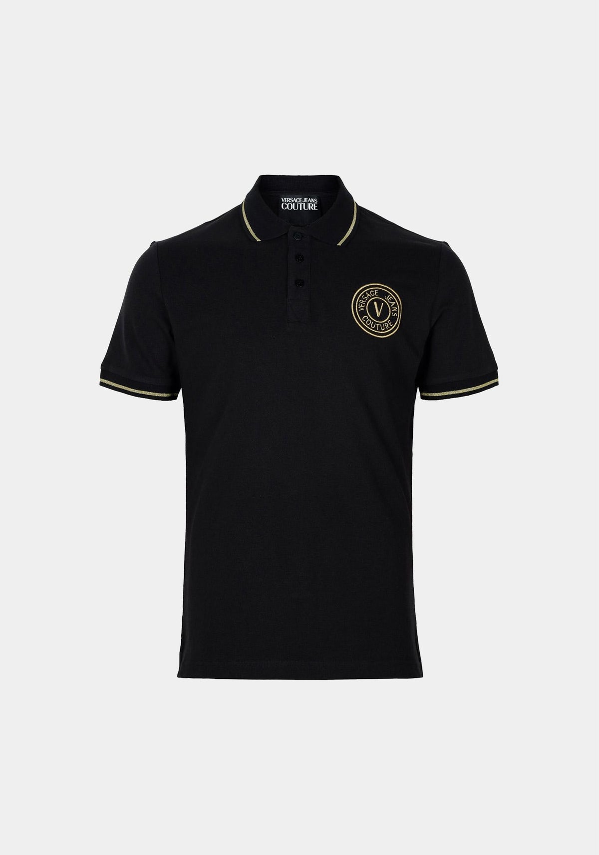 Versace Black Logo Embroidered Polo T-Shirt for Men