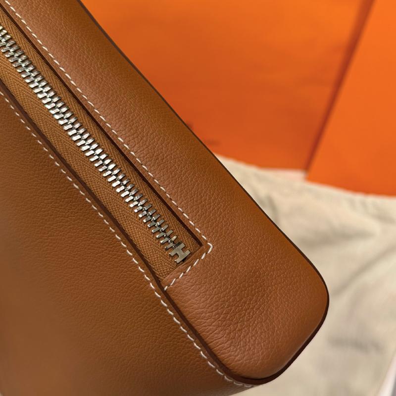 HERMES Victoria Light Brief Case Gold Brown Tote Bag Unisex