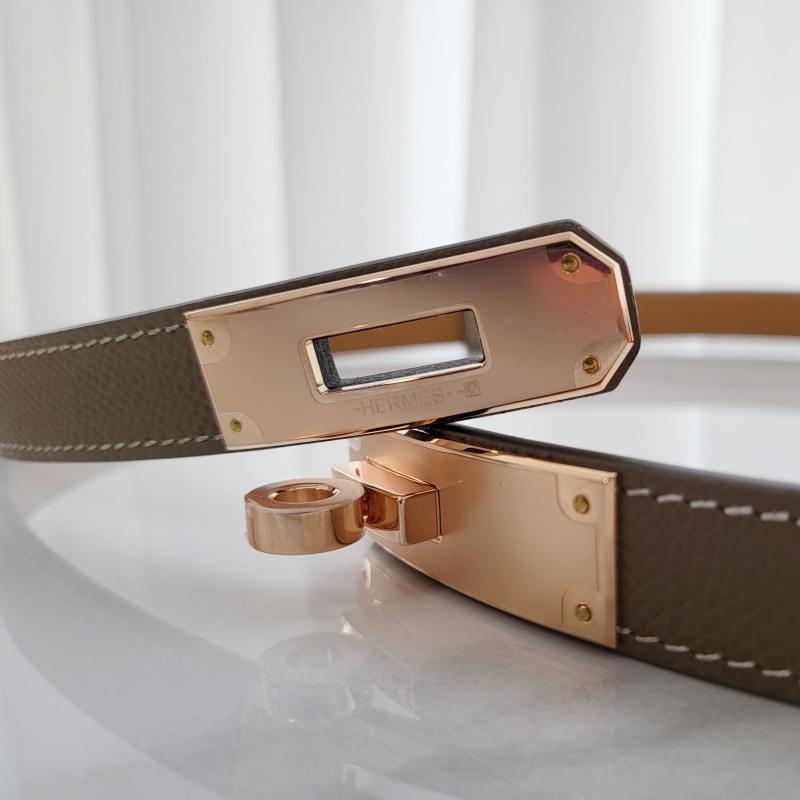 HERMES Kelly 18 Women’s Belt Etoupe Rose Gold Buckle