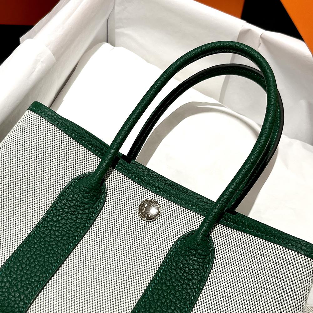 HERMES Mini Garden Party 23 Tote Bag Neo Ecru Vert Moyen