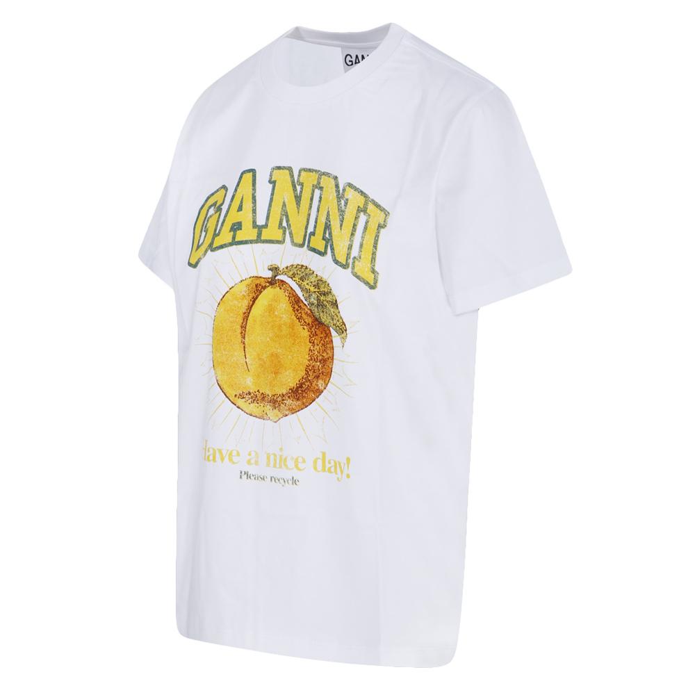 GANNI Peach Graphic T-Shirt White Women’s Top