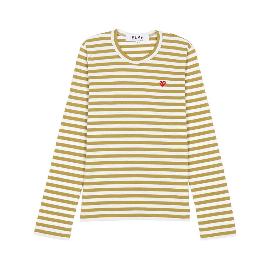 Comme des Garcons Mini Red Heart Patch Stripe Long Sleeve T-Shirt AZ T217 051 5