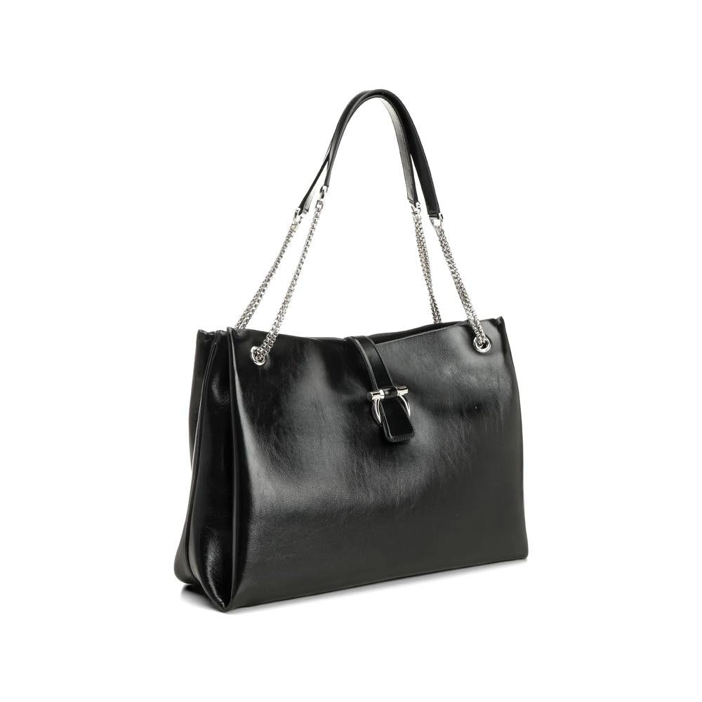 Ferragamo Chain Shoulder Bag Leather Black Women’s Handbag