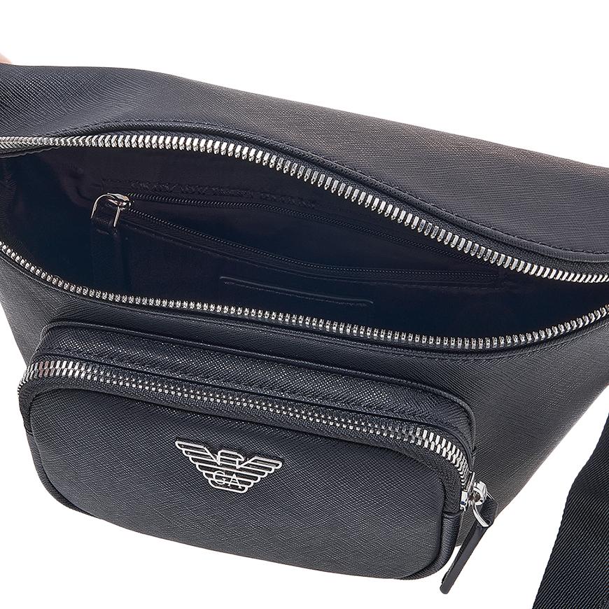 Emporio Armani Men’s Logo Belt Bag Crossbody Black Leather