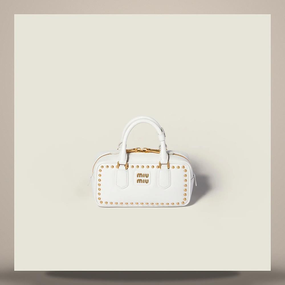 Miu Miu Arcadie Studded Leather Shoulder Bag Black