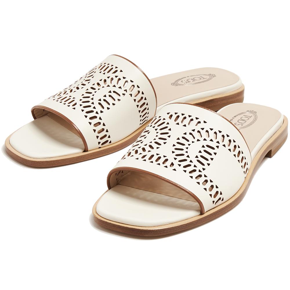 Tods Kate Leather Sandals Black Mid Heel